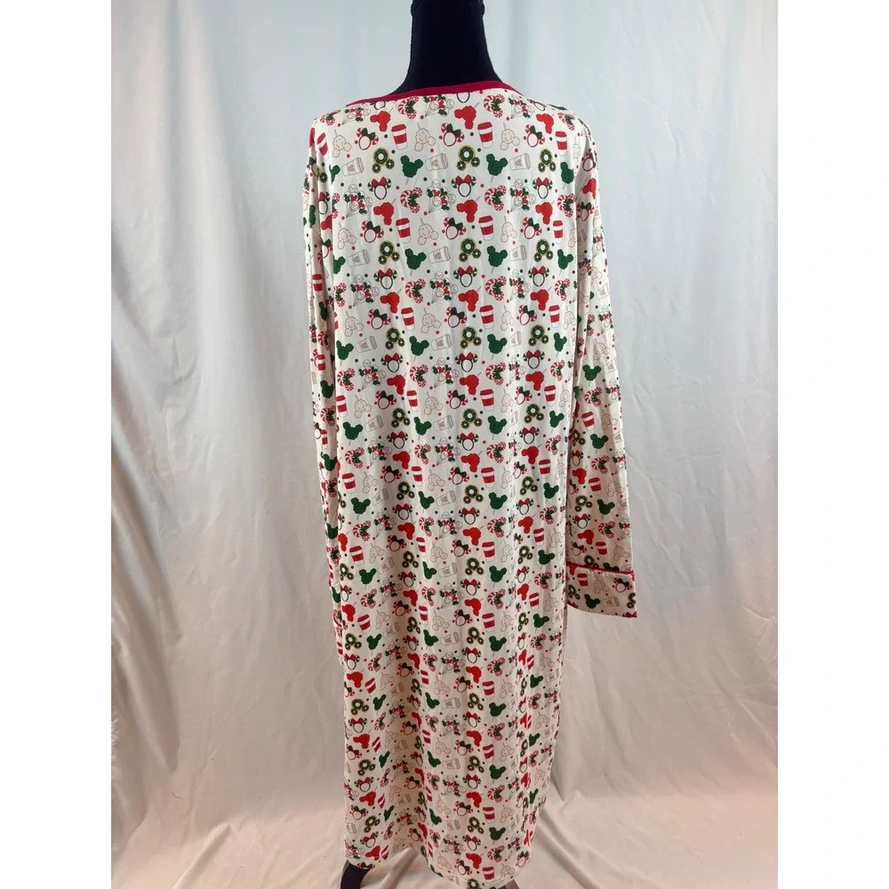 Mickey Minnie Mouse Holiday‎ Christmas Nightgown Long Sleeve White Red 2XL